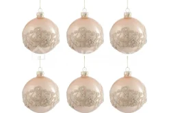 J-LINE 6 Kerstballen met kant 8x8cm XMAS/NOEL