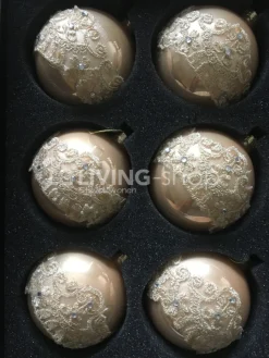 J-LINE 6 Kerstballen met kant 8x8cm XMAS/NOEL