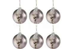 J-LINE 6 Kerstballen met pluimen veren 8x8cm
