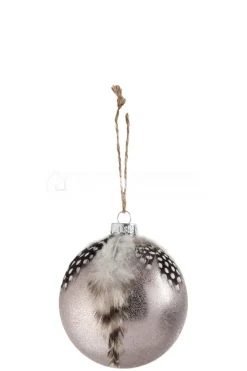 J-LINE 6 Kerstballen met pluimen veren 8x8cm