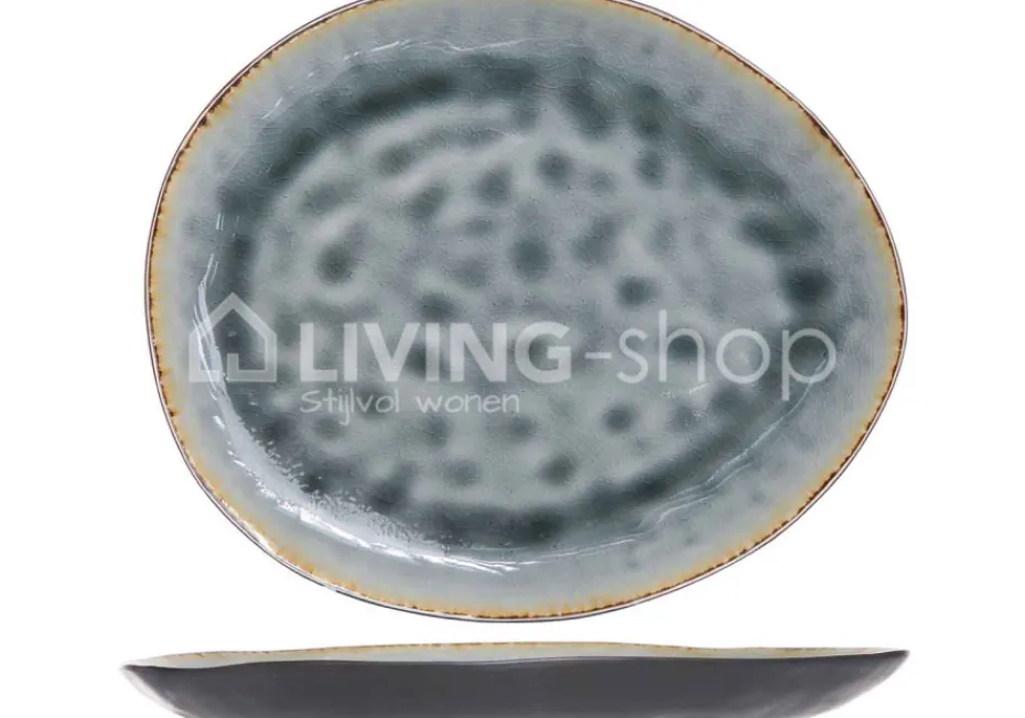 Cosy & Trendy 4 Laguna blue grey ovale platte borden 27x23cm, tafelservies Cosy&Trendy