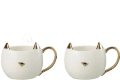 J-LINE 2 zwarte kat tassen in geschenkdoos