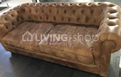 PR LIVING Antieke lederen Chesterfield sofa