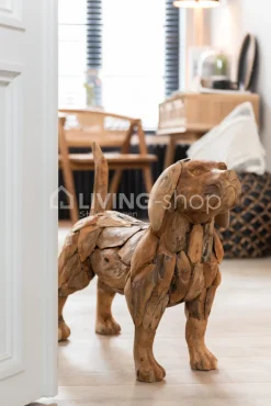 J-LINE Artist houtsculptuur hondenbeeld teak hout
