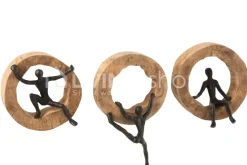 J-LINE Beeld 3 klimmers mangohout figuren