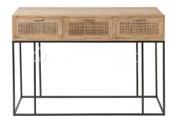 J-LINE Console 3 laden riet wandtafel mango