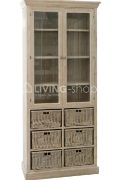 J-LINE Cottage Vitrinekast met manden, cottage meubelen