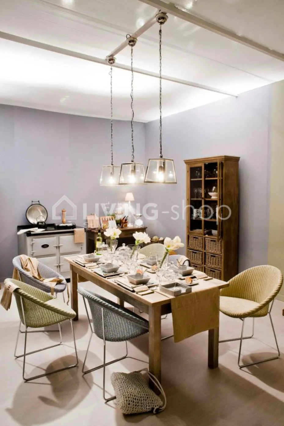J-LINE Cottage Vitrinekast met manden, cottage meubelen