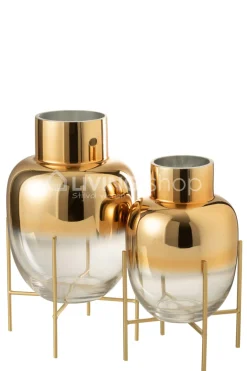 J-LINE Deco vaas op voet goud Large