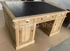 Eiken bureau met lederen inleg in landelijke stijl