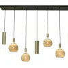 Verlichting online Hanglamp 3 cilinders metaal goud industrieel + 4 smoke lampen