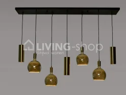 Verlichting online Hanglamp 3 cilinders metaal goud industrieel + 4 smoke lampen