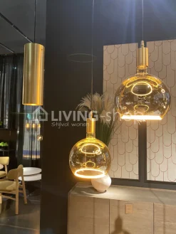 Verlichting online Hanglamp 3 cilinders metaal goud industrieel + 4 smoke lampen