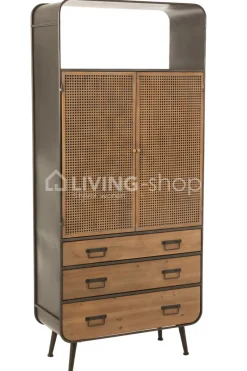 J-LINE Hoge Kast met Lades Metaal/Hout