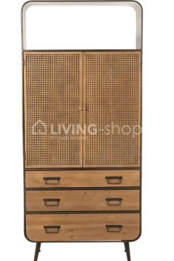 J-LINE Hoge Kast met Lades Metaal/Hout