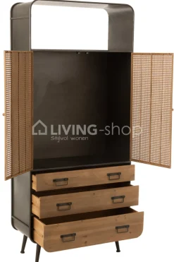 J-LINE Hoge Kast met Lades Metaal/Hout