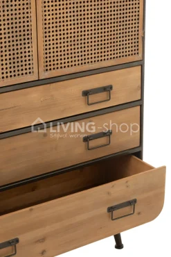 J-LINE Hoge Kast met Lades Metaal/Hout