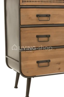J-LINE Hoge Kast met Lades Metaal/Hout