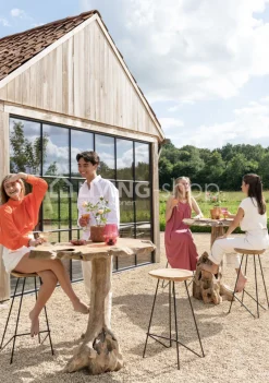 J-LINE barkruk teak en zwart metaal