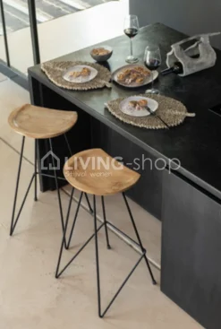 J-LINE barkruk teak en zwart metaal