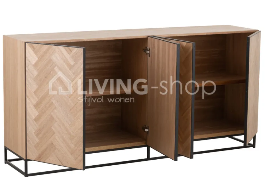 J-LINE Landelijke Stijl Meubelen Dressoir Visgraat Naturel