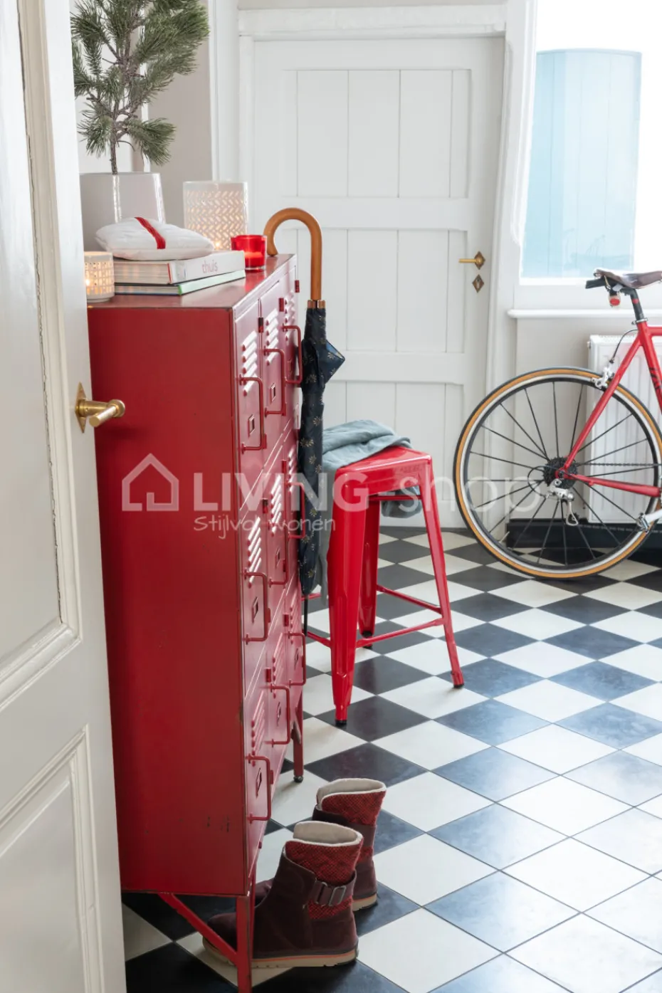 J-LINE Rode wandkast metaal