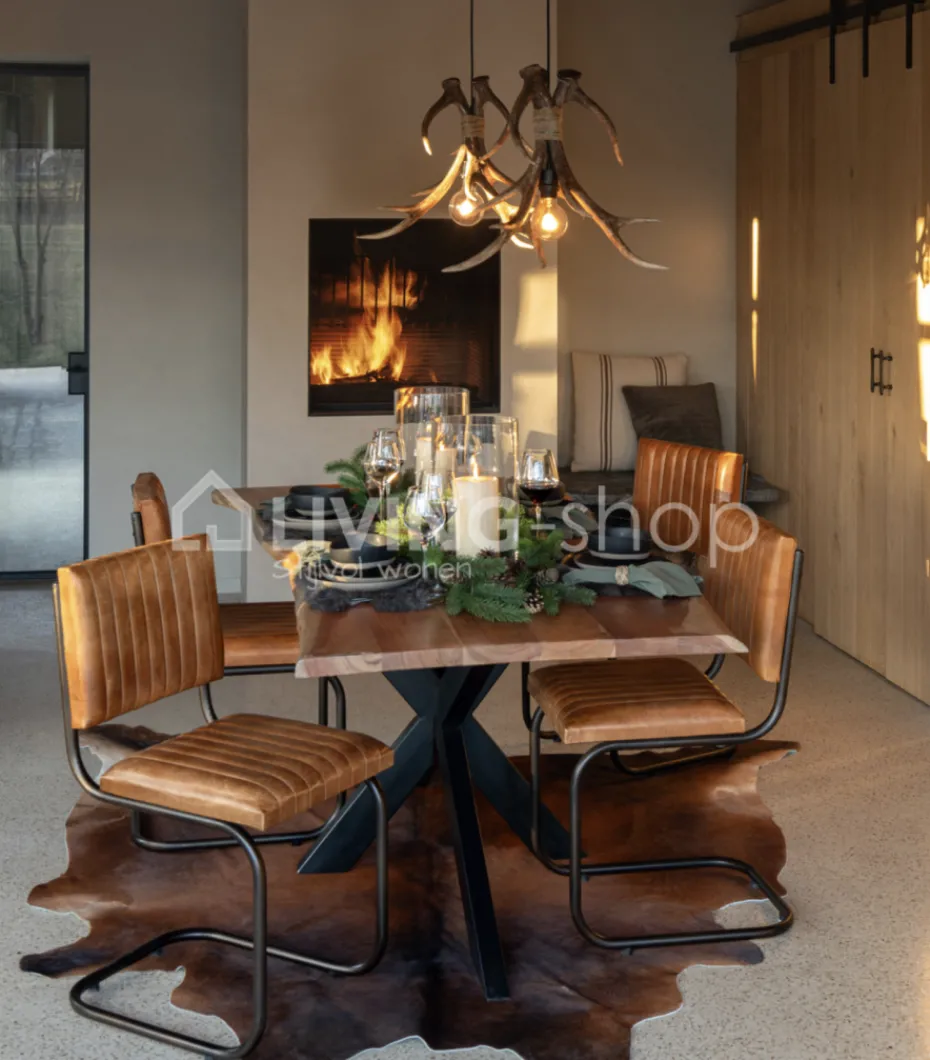 J-LINE stoel modern leder cognac metaal