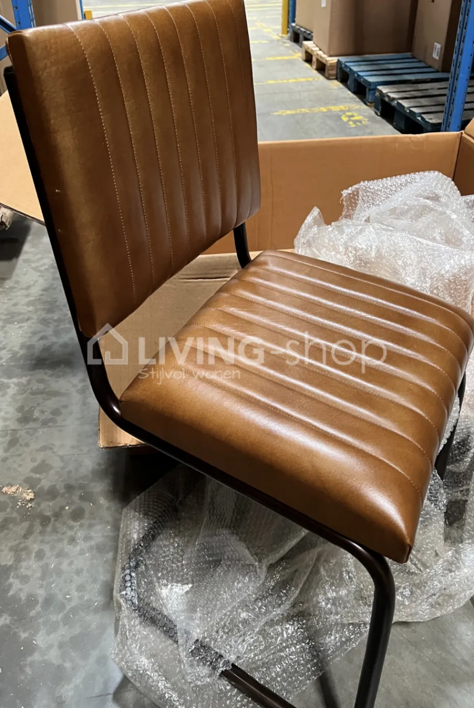 J-LINE stoel modern leder cognac metaal