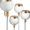 J-LINE windlicht op voet bol craquele goud medium