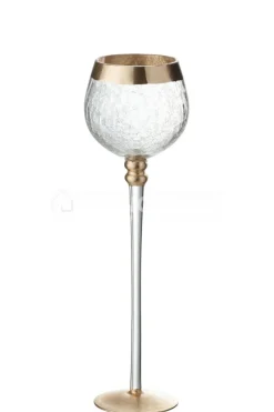 J-LINE windlicht op voet bol craquele goud medium