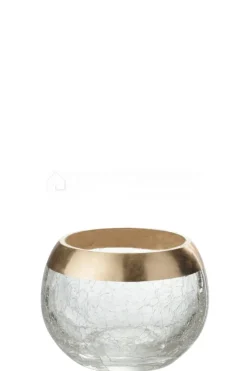J-LINE windlicht op voet bol craquele goud medium