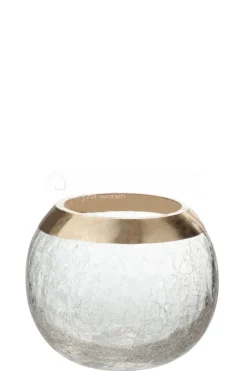 J-LINE windlicht op voet bol craquele goud medium