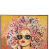 J-LINE Kader graffiti vrouw met rode lippen wanddecoratie