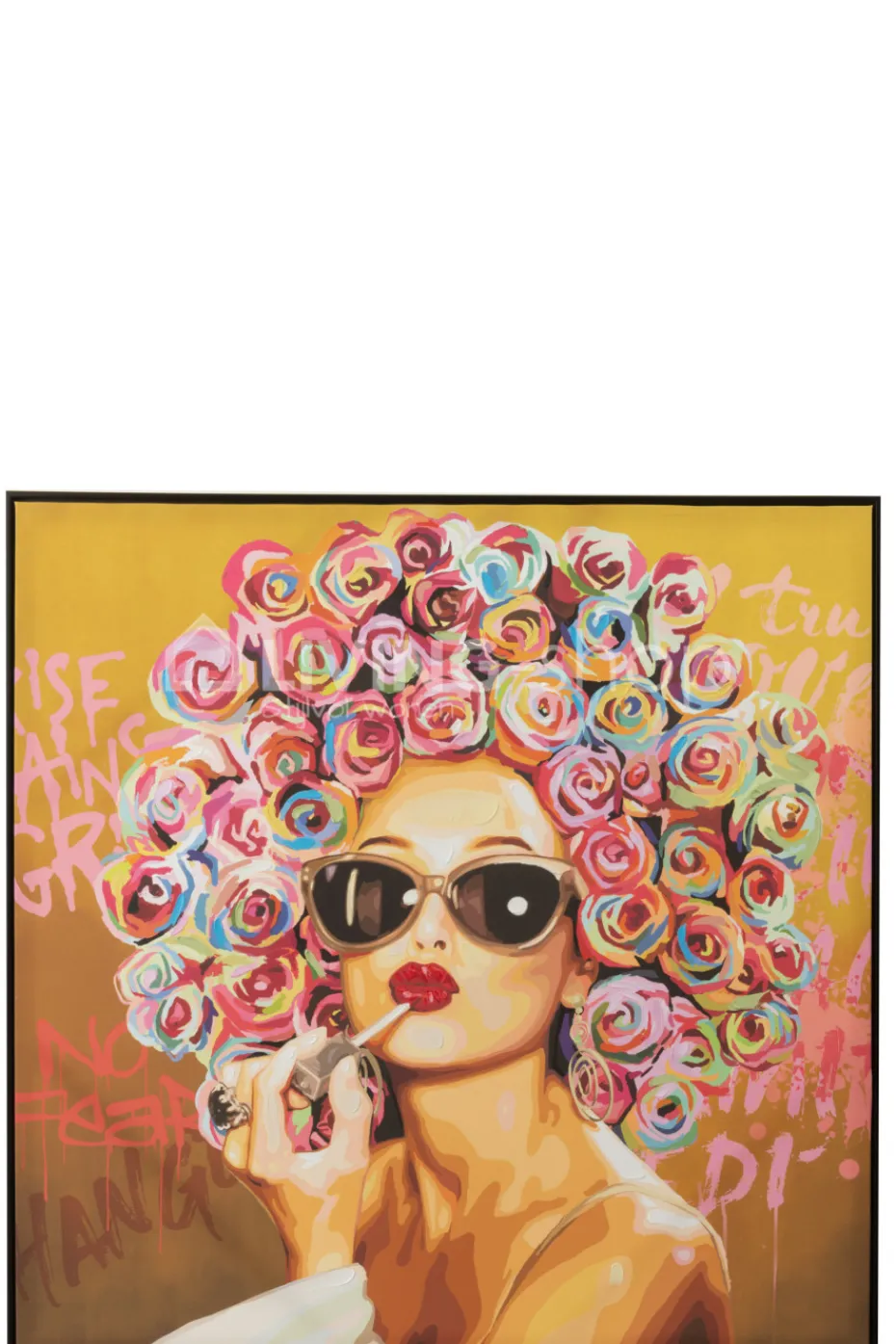 J-LINE Kader graffiti vrouw met rode lippen wanddecoratie