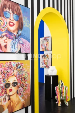 J-LINE Kader graffiti vrouw met rode lippen wanddecoratie