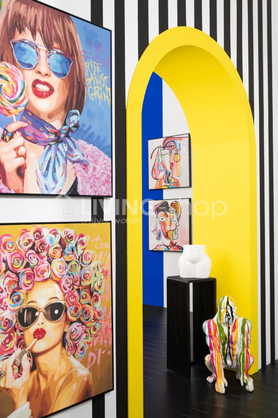 J-LINE Kader graffiti vrouw met rode lippen wanddecoratie