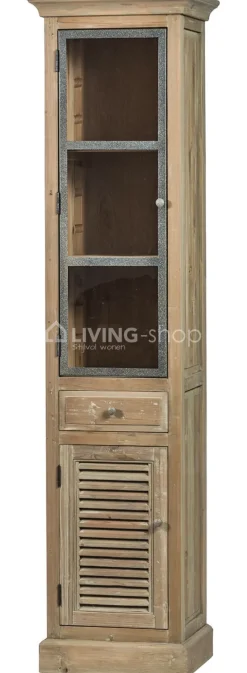 TIMELESS LIVING Landelijk badkamermeubel kolomkast met metalen frame vitrinedeur