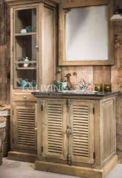 TIMELESS LIVING Landelijk badkamermeubel kolomkast met metalen frame vitrinedeur