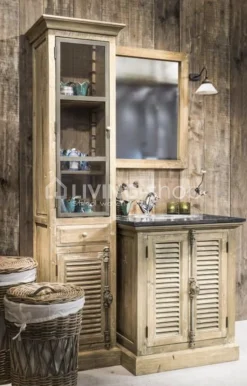 TIMELESS LIVING Landelijk badkamermeubel kolomkast met metalen frame vitrinedeur