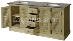 TIMELESS LIVING Landelijk badkamermeubel louvredeuren met natuursteen en 2 lavabo's