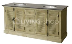 TIMELESS LIVING Landelijk badkamermeubel louvredeuren met natuursteen en 2 lavabo's