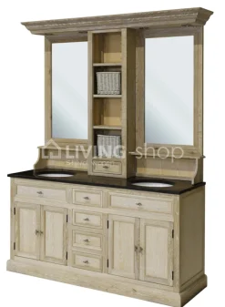 TIMELESS LIVING Landelijk eiken wastafel meubel met dubbele lavabo + opzetstuk met spiegels en LED