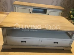 TIMELESS LIVING Landelijke creme salontafel met naturel teak top