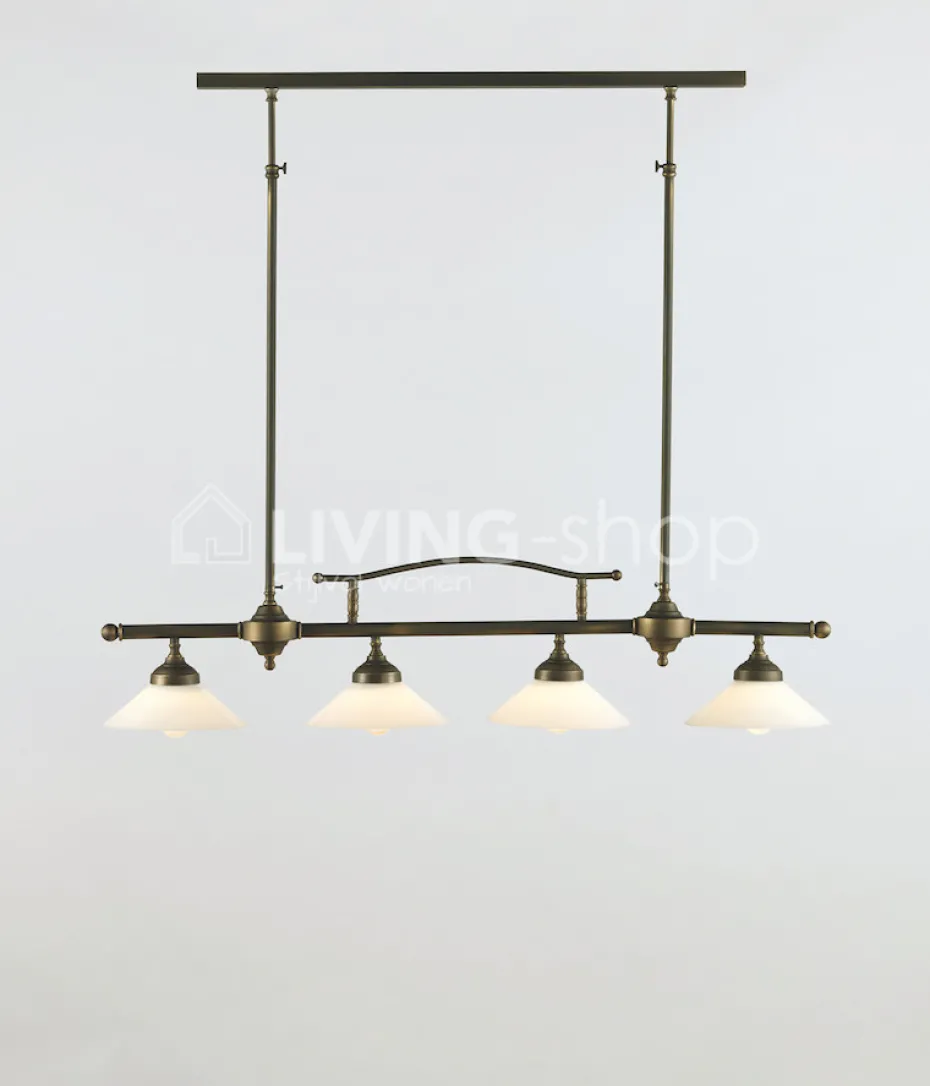 Verlichting online Landelijke stijl Biliardo luster brons met melkglas