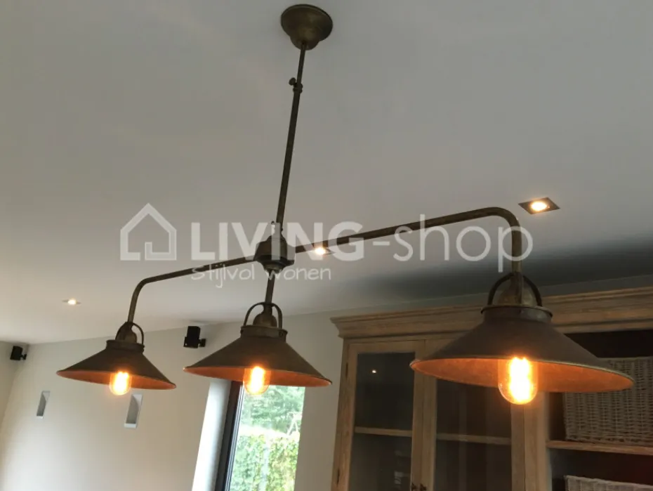 Verlichting online Landelijke stijl hanglamp Biliardo antiek brons 2 lampen