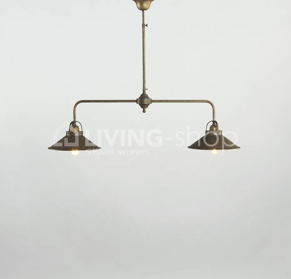 Verlichting online Landelijke stijl hanglamp Biliardo antiek brons 2 lampen