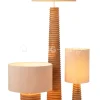 J-LINE Landelijke stijl vloerlamp Schroefdraad Hout Naturel/ linnen Grijs