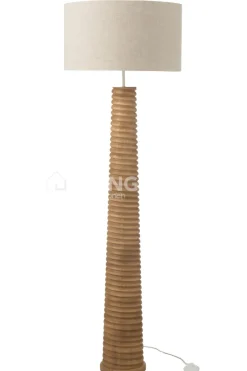 J-LINE Landelijke stijl vloerlamp Schroefdraad Hout Naturel/ linnen Grijs