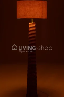 J-LINE Landelijke stijl vloerlamp Schroefdraad Hout Naturel/ linnen Grijs
