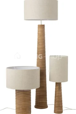 J-LINE Landelijke stijl vloerlamp Schroefdraad Hout Naturel/ linnen Grijs